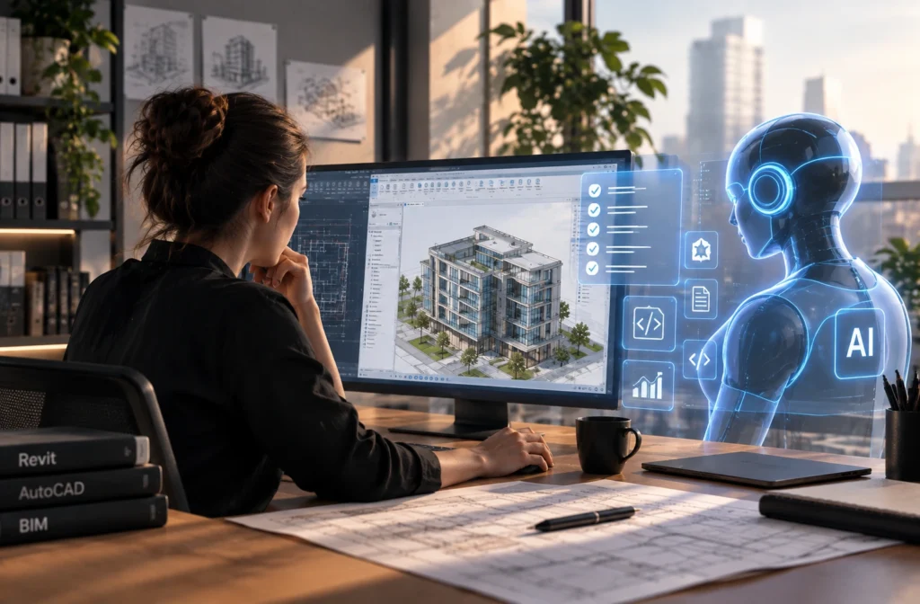 An engineer works with AI in Revit to boost productivity.